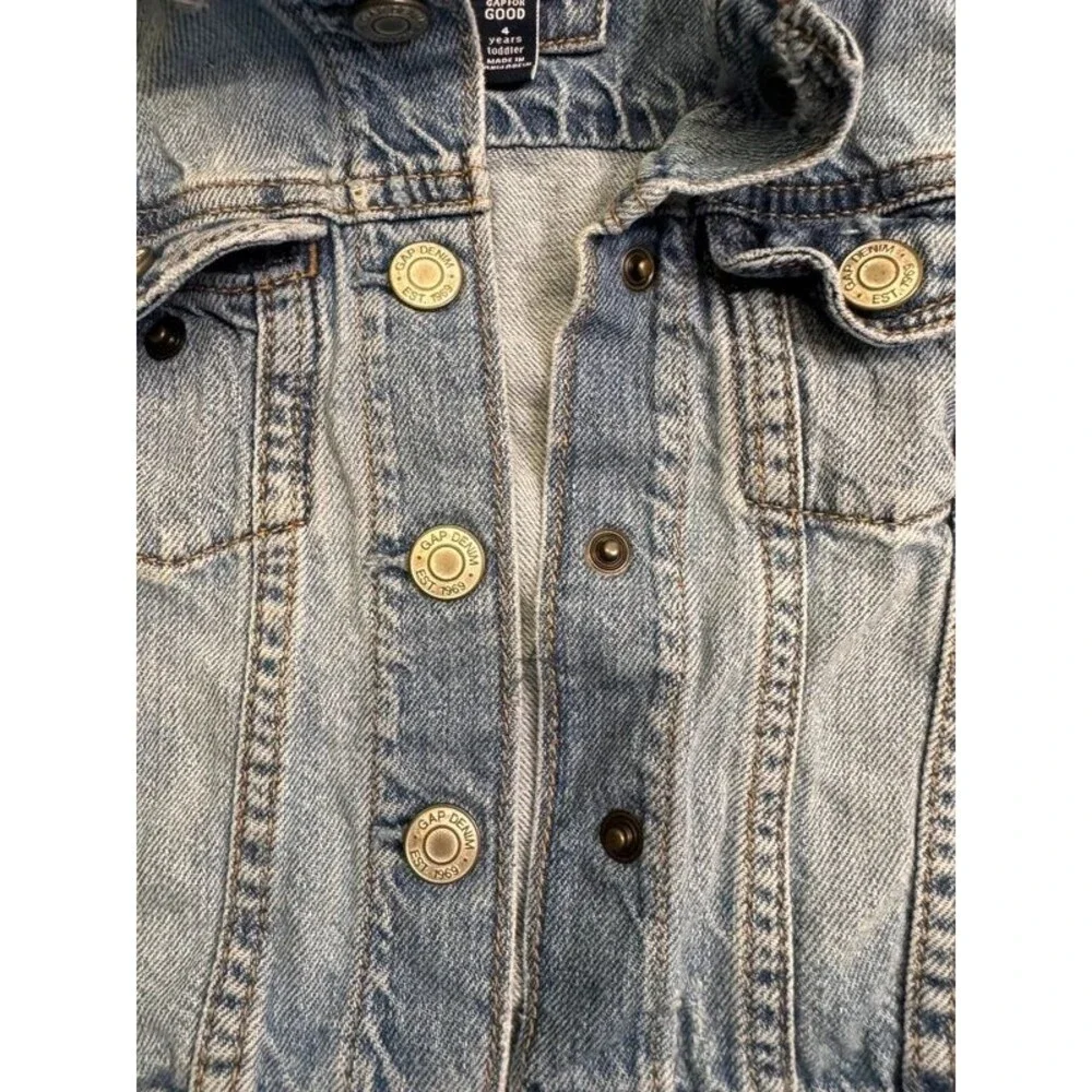 Gap Toddlers Unisex Distressed Snap Front Jean Jacket Blue Size 3T